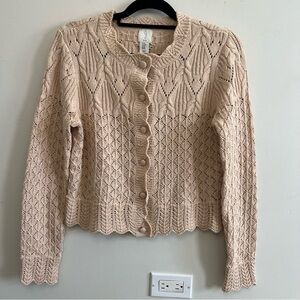 Joie Beige Button-Up Cardigan Scalloped Hem Elevated Office Feminine Careerwear